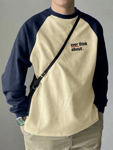 Pure Cotton Color Blocking Long Sleeve New Fashion Youthful Raglan Sleeve Loose T-shirt
