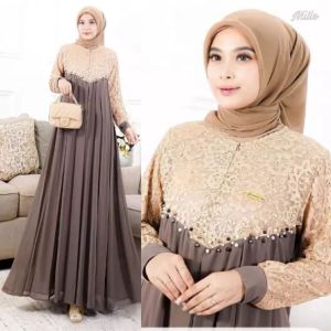 Ameena Dress Gamis Kondangan Mewah Elegant Dress Bahan Ceruty Babydoll Baju Lebaran 2025