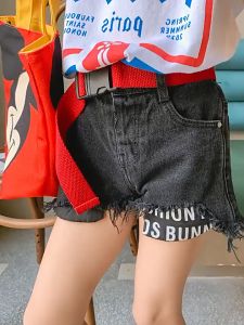 💖Ready stock💖 Kids Girls Korea Style Denim Jeans (H37) 女童韩版字母毛边牛仔裤