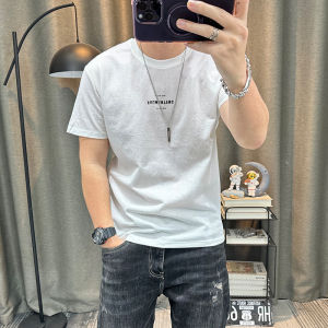 Mens Short Sleeve T-Shirt Cotton Linen Slim Fit Summer New Style Fashionable Print round Neck Cool Feeling Casual Top