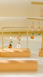 ต่างหูแฟนซีฮาโลวีน ลายฟักทอง ผี พร้อมดาวทองห้อยระย้า ฮาโลวีน