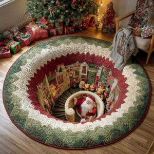 Thảm Tròn Giáng Sinh 3D VIKAMA Có Lò Sưởi Và Hình Ông Già Noel Thảm Chống Trượt Bằng Vải Nỉ Cho Phòng Khách Trang Trí Nhà Cửa Ngày Lễ