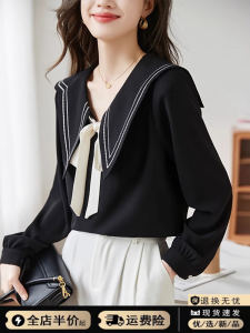 เสื้อเชิ้ตผ้าชีฟองแขนยาวคอตุ๊กตาสไตล์เกาหลีสำหรับผู้หญิงในช่วงต้นฤดูใบไม้ร่วง เสื้อเชิ้ตผ้าชีฟองสไตล์ยุโรปที่สวมใส่ได้หลากหลาย