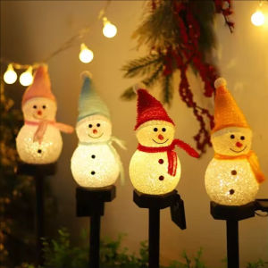 Snowman Solar Light Christmas Waterproof Outdoor Lawn Lights Crystal Snowman Spike Light Christmas Decoration
