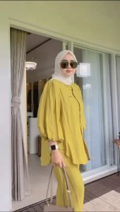 SETELAN TUNIK POLOLINEN WANITA TERBARU ONE SET JUMBO POLOLINEN PREMIUM BAJU SETELAN POLOS KEMEJA KEKINIAN