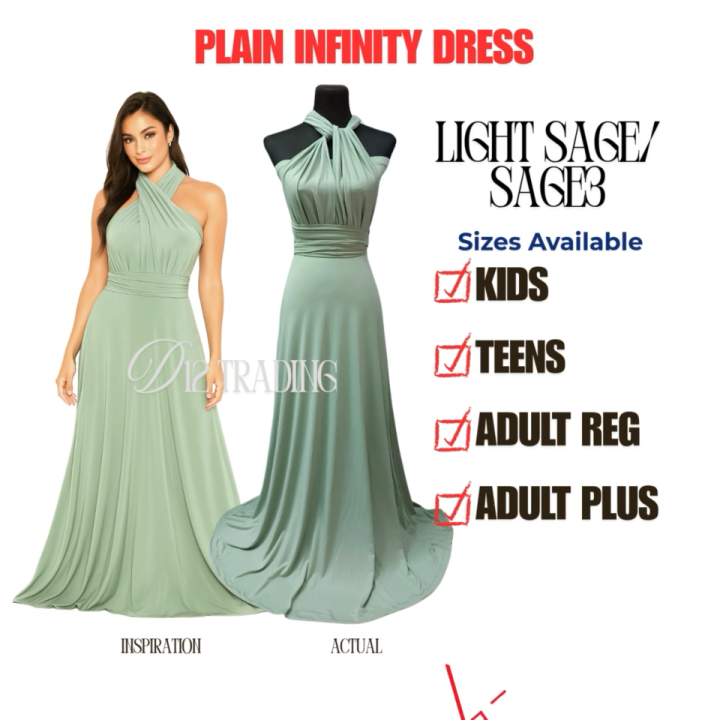 D12TRading / Infinity dress SAGE GREEN SHADE#3 with tube attached ( kids,  teens, adult, plus) for Wedding Bridesmaid and Special Occasion | Lazada PH