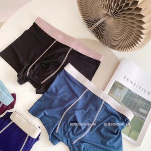 Loose Thin Boxer Shorts for Men Summer Breathable Briefs Youth Boys mid Waist Cotton Modal Fabric Solid Color Underwear