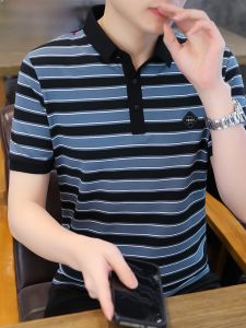 HENGYUANXIANG | Hengyuanxiang 2025 New Mens Stripe Polo Shirt Casual Summer Short Sleeve Turn-down Collar Top Middle-aged Dad Breathable T-shirt