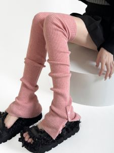 Girls Warm Knitted Socks with Button Slit Design Thick Winter Long Tube Socks Candy Color Striped Leggings for College Students