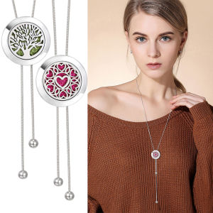Tree Of Life Aromatherapy Necklace Spiral Open Perfume Locket Essential Oil Diffuser Tassel Pendant Necklace Aroma Jewelry Gift