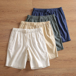 Natural Flax Mens Summer Slim Straight Leg Short Pants Breathable Comfortable Elastic Waist Thin Fabric Casual Shorts