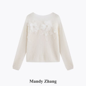 Elegant Lace Flowered Knit Sweater With Beading