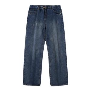 Washed Denim Jeans Mens Autumn Winter Loose Wide Leg Straight Casual Trousers Low Waist Zipper Closure Casual Style