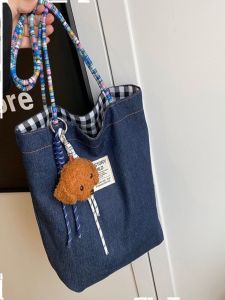 กระเป๋าผ้าใบลายสก็อตความจุขนาดใหญ่ กระเป๋าถือแบบสะพายไหล่ข้างเดียวสำหรับผู้หญิง กระเป๋าใส่ของใช้ประจำวัน กระเป๋าถือแบบลำลอง