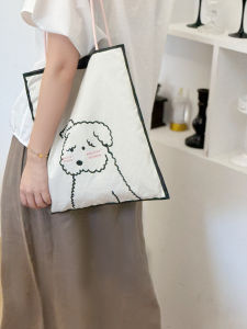 KALIIYA Original Double-Sided Color Cotton Shoulder Bag Cartoon Dog Pattern Casual Handbag Versatile Tote Bag for Ladies