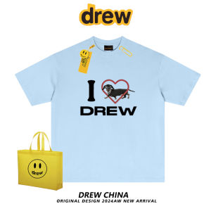เสื้อยืดแขนสั้นหลวมสไตล์อเมริกัน Drew สำหรับผู้ชายและผู้หญิง ทรงหลวมสบาย ๆ สำหรับฤดูร้อน ลายหมาสุนัขแฮนด์เมด แฟชั่นลำลอง