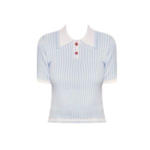 YUEZHONGWEI | Áo thun tay ngắn cổ polo sọc xanh kiểu Mỹ dành cho nữ mùa hè thời trang thường ngày áo ngắn ôm vừa vặn chất liệu cotton pha trộn