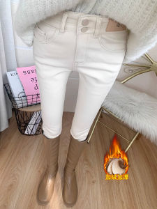 Quần Jeans Denim Ống Thẳng Ôm Vừa Cạp Cao Lót Lông Cừu Dày Quần Jeans Nữ Thời Trang Mùa Đông Quần Jeans Nữ