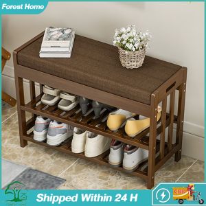 Shoe Changing Stool Wooden Shoe Changing Bench Soft Cushion Shoe Rack 2 layers 50/70/90cm Bench Soft Cushion Solid wood