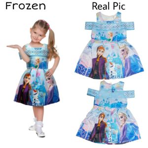 DRESS ANAK PEREMPUAN MURAH IMPORT SABRINA SATIN PRINTING FROZEN MY LITTLE PONY