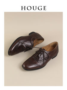 Retro British Style Lace-Up Leather Shoes Womens Real Leather Brogue Carved Derby Comfortable Low Heel Round Head Single Shoes