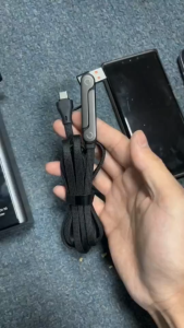 2-in-1 PD Type-C 240W Fast Charging Cable Nylon Braided Universal Data Cable with Foldable Phone Stand For Huawei Xiaomi