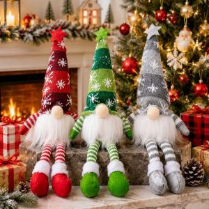 Christmas Glowing Gnome Doll Warm Light Long or Short Leg Red Green Gray for Desktop Fireplace Scene Gifting