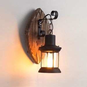 JOYINLED Metal Glass and Wood Base Wall Sconce Industrial Vintage LED Wall Lamp for Cafe Bar Restaurant Living Room