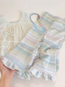 Colorful Lace Trimmed Sweet Versatile Girls Casual Pants