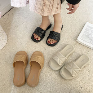 Outdoor Stylish 3.5cm Platform Slippers Womens Summer Outwear Fashion All-Match One-Word Sandals out Beach Ins