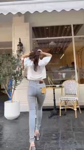 ผ้ายืด กางเกงยีนส์ขาเดฟสีสนิม กางเกงเอวสูง กางเกงยีนส์ขา ภายใน เส้นแก้ยาน Big Size