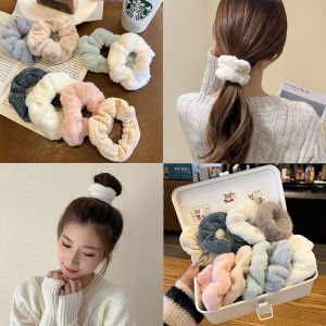 7Pcs/Set Cute Girl Plush Hair Rope Solid Color Furry Elastic Hair Band Fashion Ponytail Holder Hair Ties for Women Hair Accessories