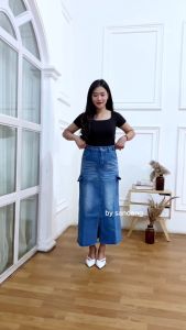 Tania Rok Cargo Jeans Streach High Waist Rok Span Wanita