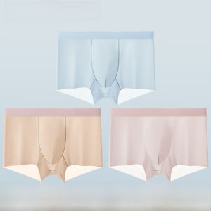 miiow | Mens Ice Silk Boxer Shorts Ultra-Thin Cool Feeling Antibacterial Youth Mid-Waist Briefs Quick-Dry Nylon Fabric Summer New