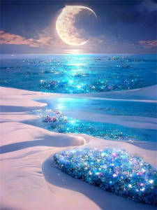 Huacan 5D Drilling Sea Diamond Painting Seaside Moon Landscape Full Square Round Drill New Arrivals Handmade Gift Craft Kit