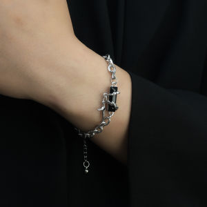 Women Men Fashion Black Zircon Star Bracelet Titanium Steel Punk Couple Chain Bracelets