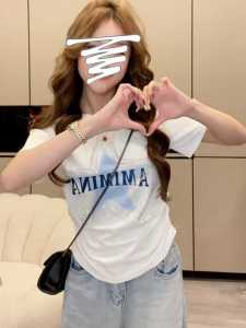 Shiny Diamond Design round Neck Short Sleeve T-Shirt Womens Summer New plus Size Waist Cinching Meat Concealing Slimming Top