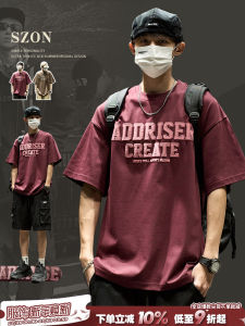 Loose Fit round Neck T-Shirt Short Sleeve Retro American Streetwear Vintage Letter Patch Print Heavyweight Summer Fashion Brand