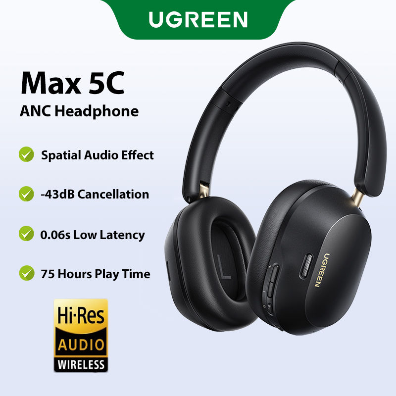 UGREEN ANC Bluetooth 5.4 Hi-Res 43dB Noise Canceling Headphone HiTune Max 5c Wireless Headphones Headset Low Latency With Microphone Support Calls LDAC Black