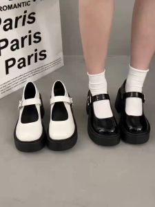 Black School shoes Round Toe Flat Mary Jane Shoes for Women Leather shoes for Students Heel 9CM