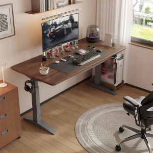 KCOUROROUGE | Adjustable Electric Lift Desk for Home & Office Work Walnut Wood