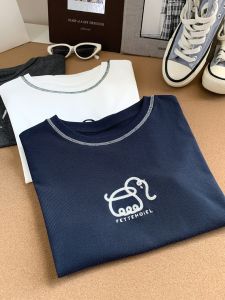 AMILUCK | Retro American Embroidery Round Neck Short Sleeve T-Shirt Women Loose Design Sense Shoulder Short Tops For Autumn 2025