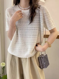 เสื้อคลุมกันแดดผ้าไหมน้ำแข็งถักแบบหลวมๆ สำหรับผู้หญิง แขนสั้น ทรงหลวมๆ ทรงเข้ารูป เสื้อชั้นในแบบลำลอง ฤดูร้อน 2024