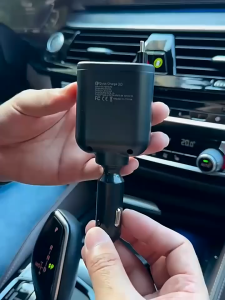 5 In 1 Car Charger Fast Charging 12V to 24V USB PD Type C Port Socket Outlet Voltmeter Display with 2 Retractable Cables Universal Car Accessories