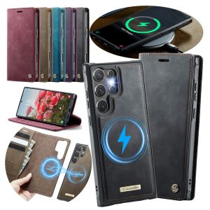 2 in 1 Magnetic Flip Case for Samsung Galaxy S26 Ultra S25 Edge Plus S24 S23 Fe S22 Wireless Charging Wallet Phone Cover Coque