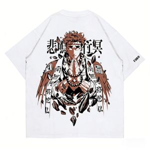 Bandai | Demon Slayer Gyomei Himejima Pure Cotton T-shirt 2026 Summer New Anime Printed Loose Casual Parent Child Short Sleeve Top