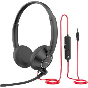 HROEENOI WRHW05 Call Center Headsets Clear Voice Noise Cancelling with Mic for PC Laptop Wired Headphone for WorkTeams Meetings