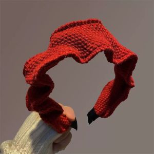 Winter Knitted Wool Hairband High Hairline Red New Year Womens Fashion Accessory Wide Edge Hairband Headwear Stylish Hair Ornament