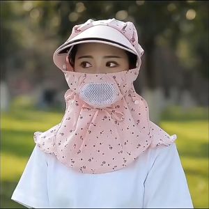 Topi Visor Wanita Anti UV Dengan Penutup Wajah Dan Leher Untuk Outdoor / Topi Cadar Penutup Wajah / Topi Pantai Cadar Lebar