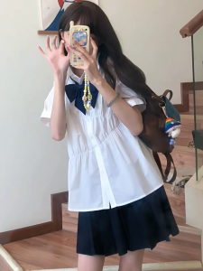 Áo Sơ Mi Nữ Tay Ngắn Xếp Ly Phong Cách Ngọt Ngào Áo Sơ Mi Trắng JK Áo Sơ Mi Và Chân Váy Xếp Ly Cho Phụ Nữ Cỡ Nhỏ
